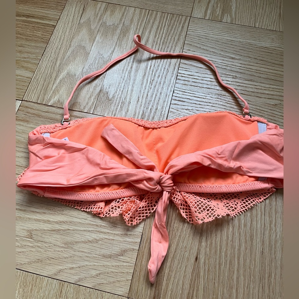 Orange Bikini Top with Lace Overlay - Picture 3 of 4